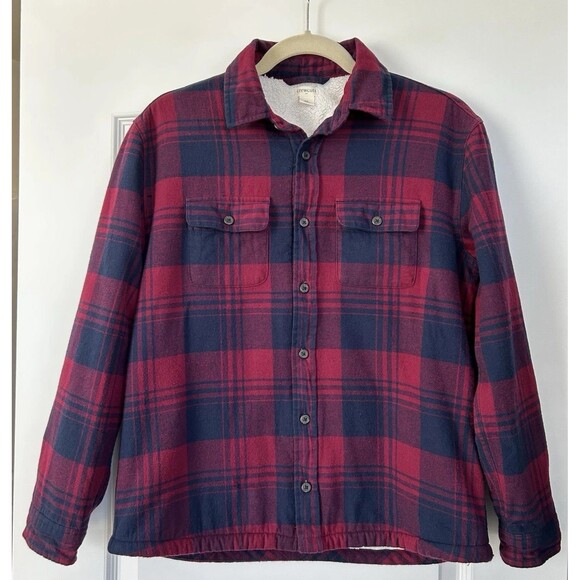 J Crew Crewcuts Boys Sz 14 Flannel Sherpa Lined Jacket Plaid Shacket Navy Red - Picture 1 of 13